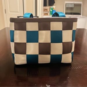 NWOT Harvey’s Seatbelt Small Purse Blue, Brown, White checkered